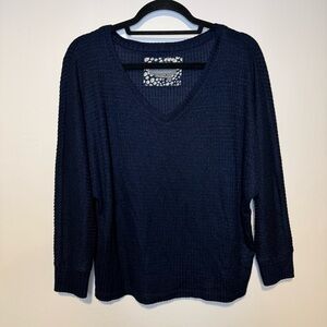 ANTHROPOLOGIE Navy Blue Waffle Knit V-Neck 3/4 Dolman Sleeve S
